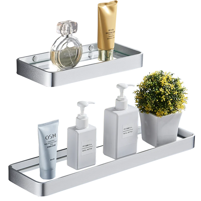 bathroom shelf bath shower shelf nail free glass shelf satin bathroom corner shelf 25 50cm aluminum kitchen storage holder free global shipping