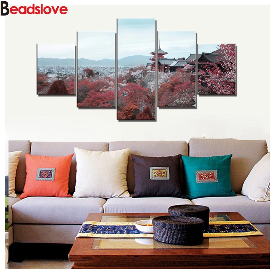 

Полный набор квадратных круглых алмазных картин, 5 шт., японские дужки, бриллиантовая вышивка, вышивка крестиком