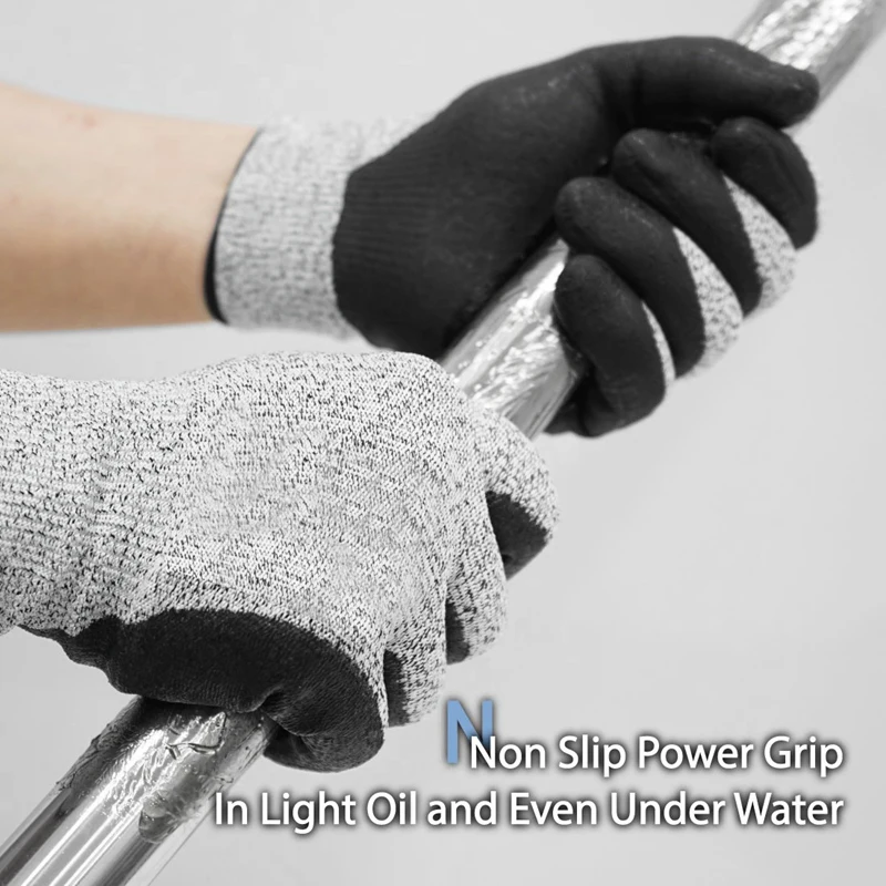 Promotion! 2 Pair Level 5 Cut Resistant Gloves 3D Comfort Stretch Fit Durable Power Grip Foam Nitrile Pass Fda Food Contact S |