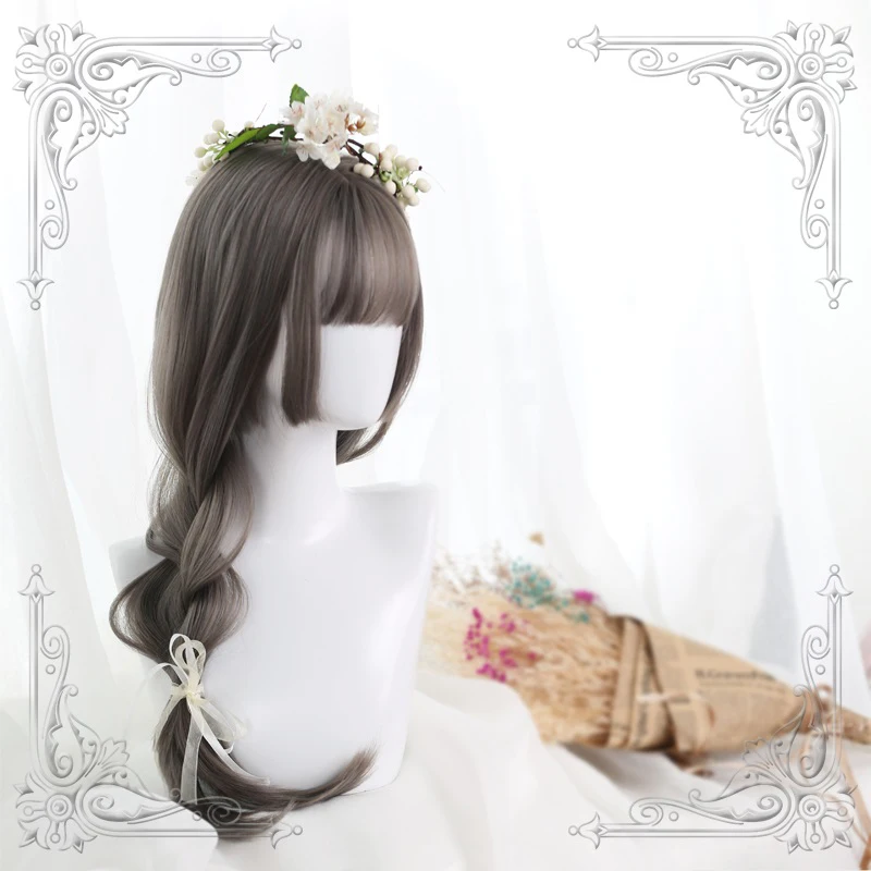 Фото Женский длинный парик для косплея льняная серая челка с прямыми волосами