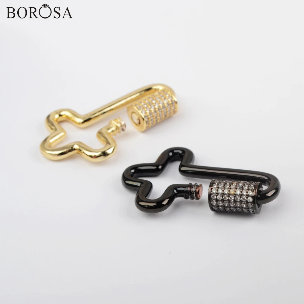 

BOROSA 1Pcs Gold Charms Cross Fastener Screw Clasp Connector for Necklace Hot CZ Micro Paved Pendant Clasps for Necklace WX1415