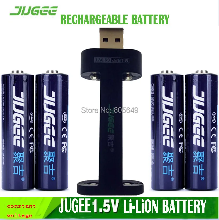 Jugee 4 шт 1,5 v 3000 mwh AA перезаряжаемый литий-полимерный литий-ионный полимерный литиевый аккумулятор+ 1 USB зарядное устройство