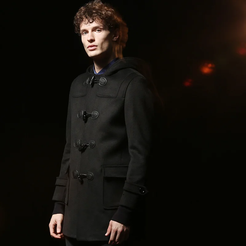 

Double-faced 100% Wool Coat Men Jacket Hooded Autumn Winter Black Overcoat Mens Coats Sobretudo Masculino 001 KJ4301