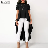 zanzea fashion minimalist solid blusa 2022 summer casual pullover lady daily short sleeve blouse womens irregular tops