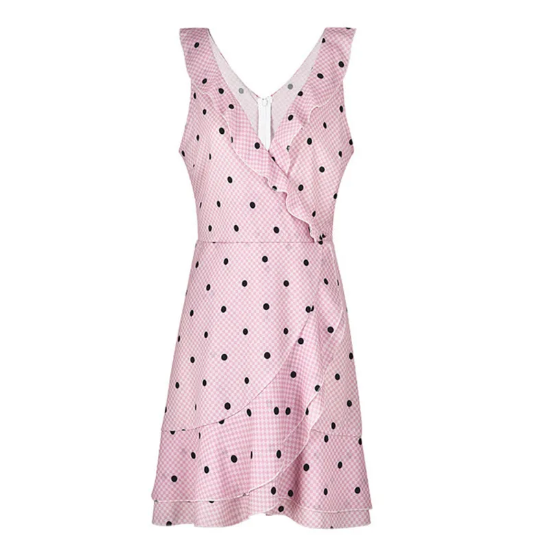 

Платье женское в горошек, без рукавов, с V-образным вырезом и оборками