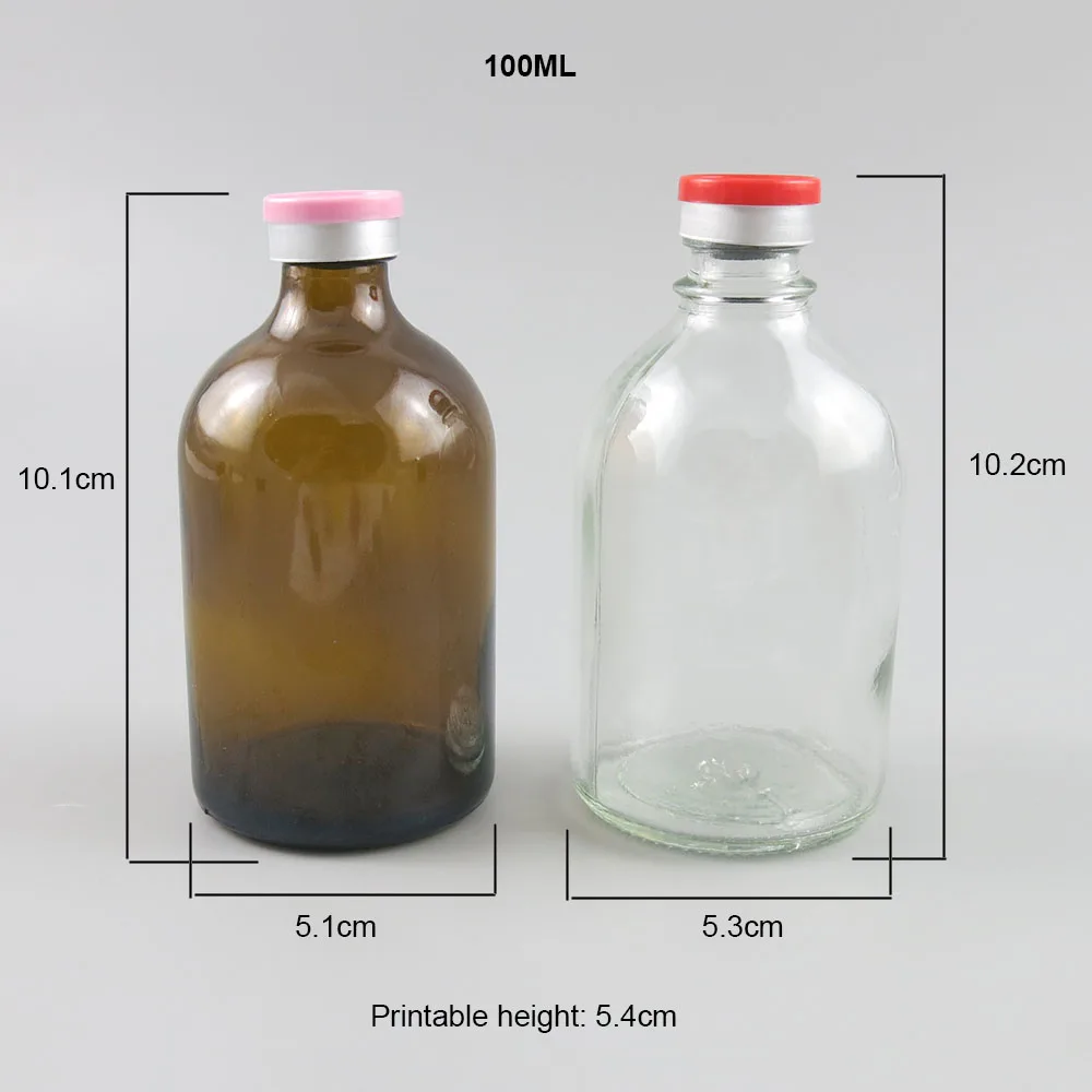 100ML 50ML Empty Amber Injection Glass Vial with Plastic Flip Top Cap 100CC Transparent Liquid Medicine Containers 200pcs | Красота и