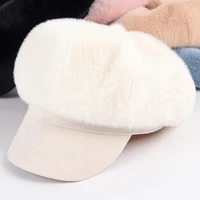 plush fur beret hat for women white french autumn 2021 winter print design newsboy cap baseball octagonal hats femme