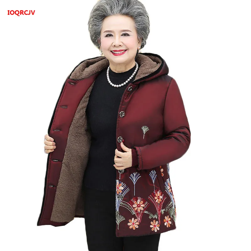 Зимняя куртка 4XL размера плюс для пожилых женщин теплое толстое хлопковое пальто