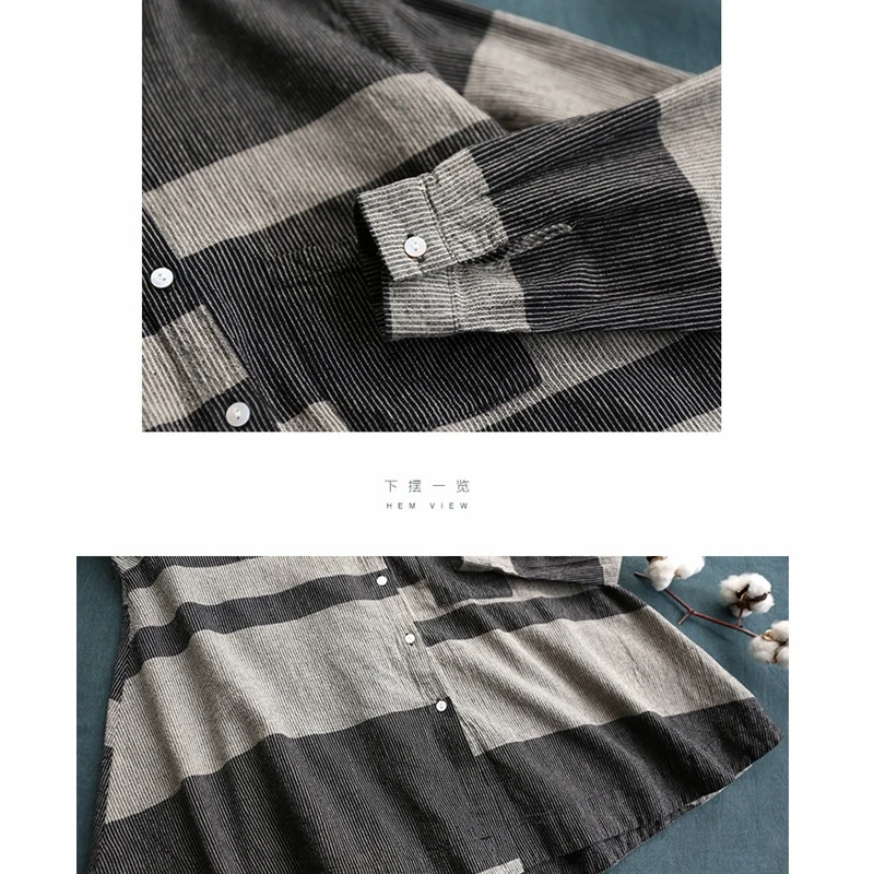 

Ladies Short Sleeve Blouse Retro Spring Cotton Hemp Literature And Art Women's Casual Yarn Dyed Vertical Stripe Collar Shirts