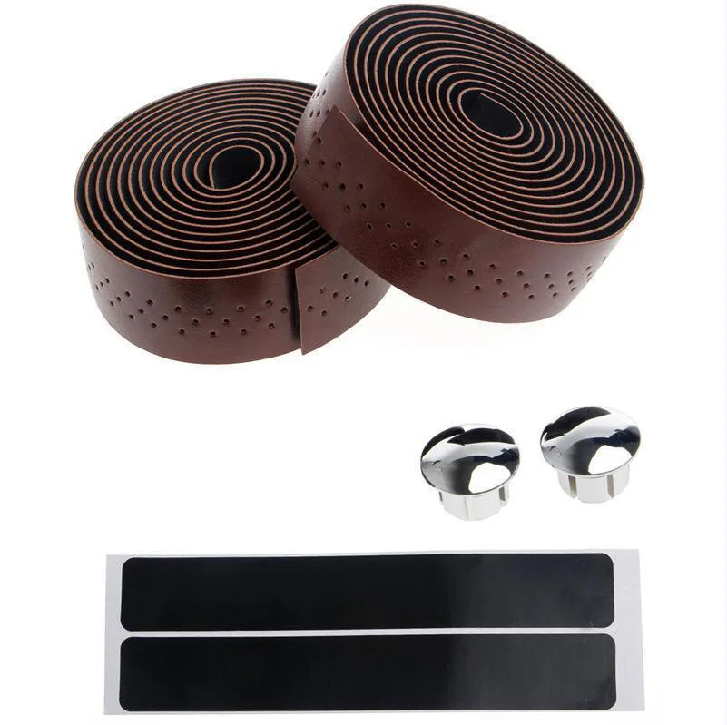 

Bike Bicycle Handlebar Tapes 2pcs Bike Cycling Road Bike Handlebar Tape PU Leather Perforated Belt Leather Wrap +2 Bar Plug