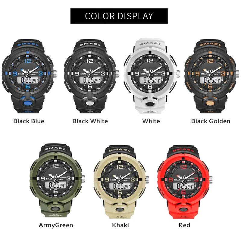 

Smael 8017 Solar Energy Watches Men Big Dial Sports Watches Led Digital Quartz Wristwatches Reloj Hombre Relogio Masculino 2021