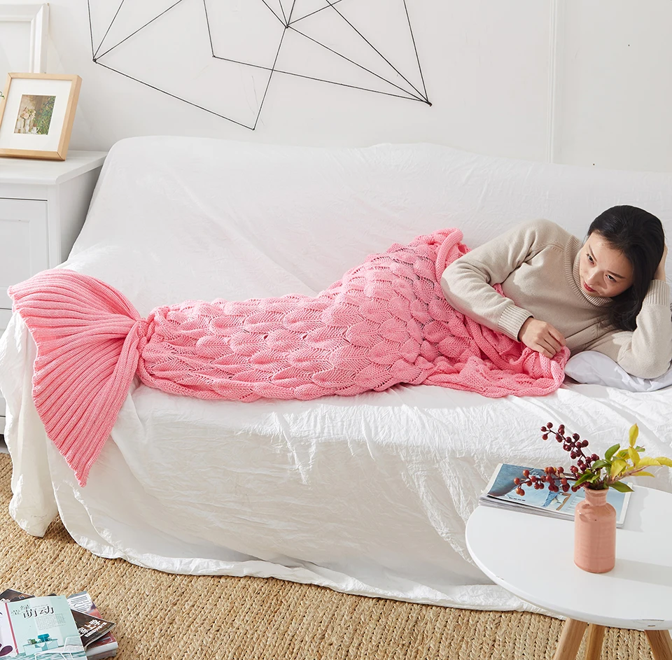 Горячая Распродажа вязаное одеяло с хвостом русалки для взрослых/детей/малышей