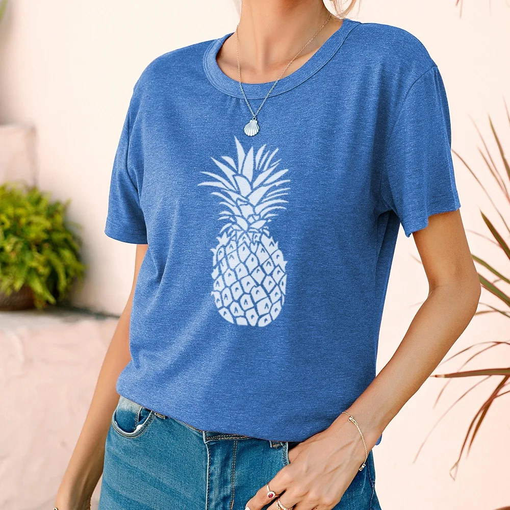 

Women Colored Cotten Shirts Funny Pineapple Printing 2021 Summer Trend Clothing Harajuku Style Short Sleeve Tees Lady Soft