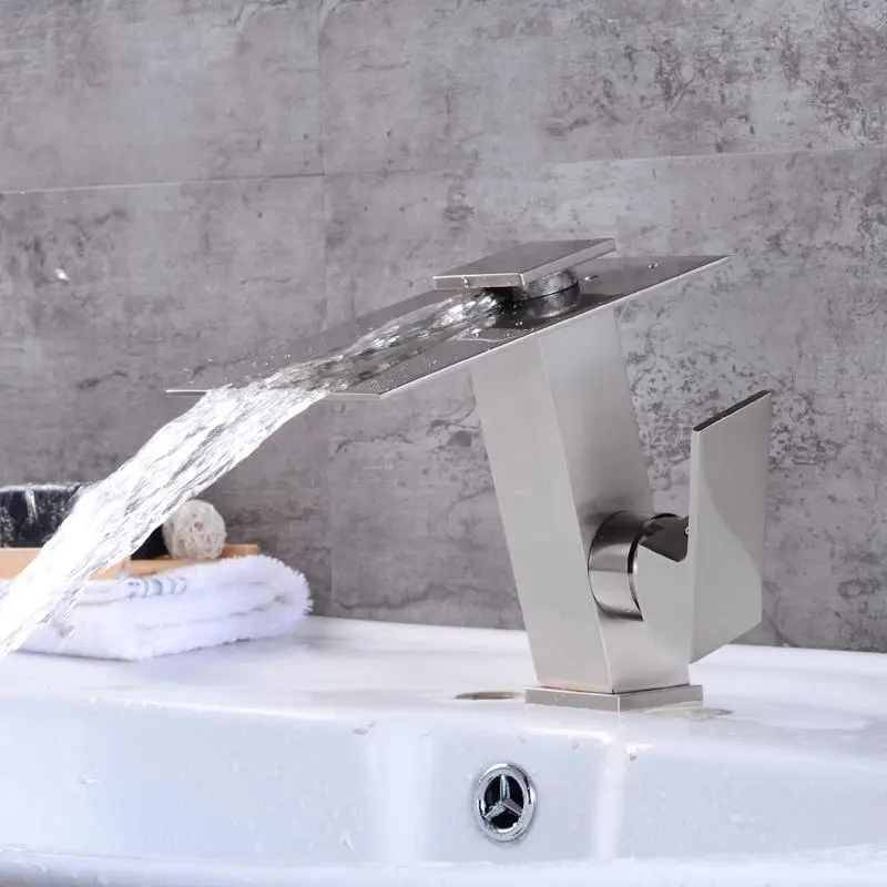 

LED Faucet LED Bathroom Basin Faucet Brass Chrome Finished LED Waterfall Taps Water Power Basin Led Tap Mixer Torneira