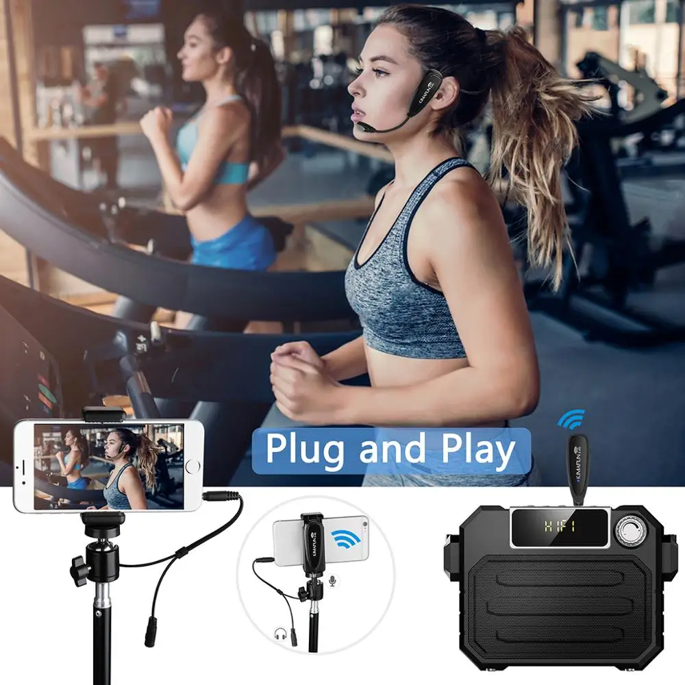 KIMAFUN 2.4G Wireless Microphone System Fitness Microphone Waterproof Mic for Fitness,Spinning,Aerobics,Yoga,Pilates Coach enlarge