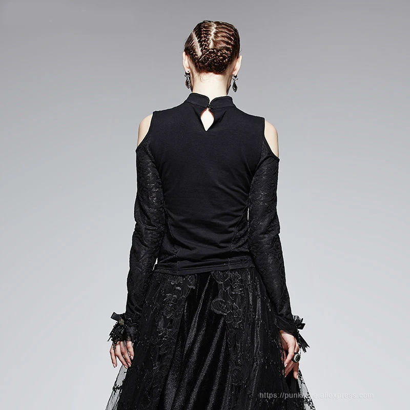 Женская футболка с воротником стойкой в стиле панк Готическая Весенняя ретро