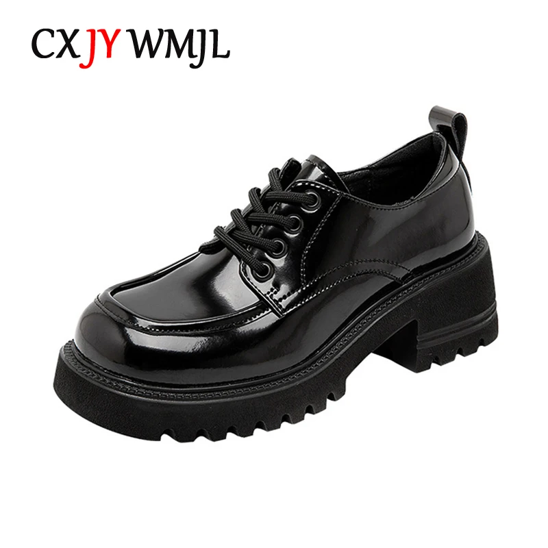 

CXJYWMJL Genuine Leather Spring Lacing Loafers For Women British Style Thick Bottom Martin Single Shoes Fashion Female Flats
