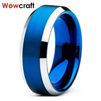 6mm 8mm mens womens blue tungsten carbide rings wedding band brushed finish comfort fit