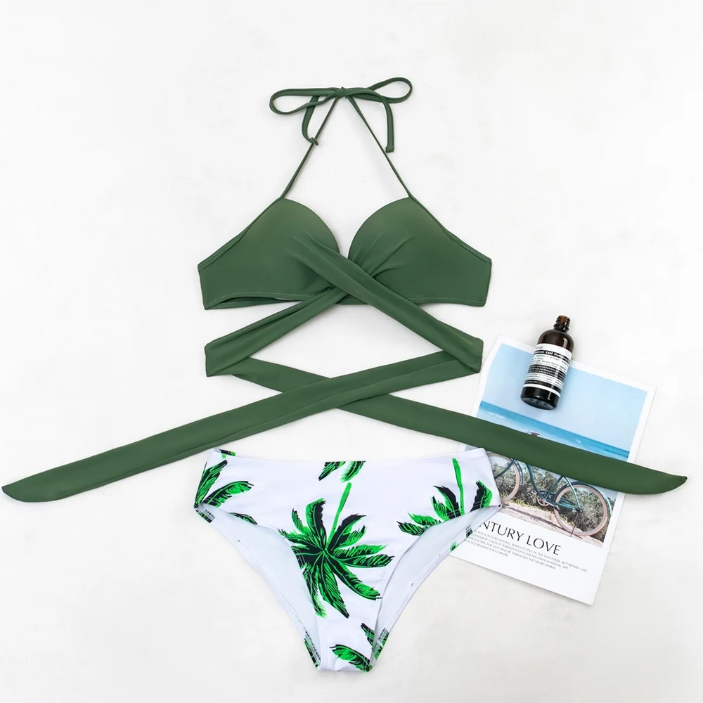 

Sexy High-Waist Swimwear Bikini Mujer Bathing Suits Bandeau Printed Bandage Beachwear maillot de bain femme 2021