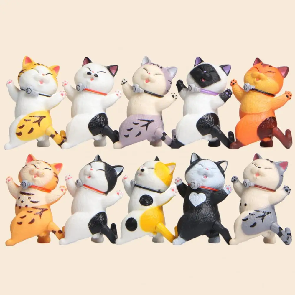 

10Pcs Kitten Ornaments Funny Decorative Anti-fade Smiling Cats Figure Models Toy for Car Interior Decor