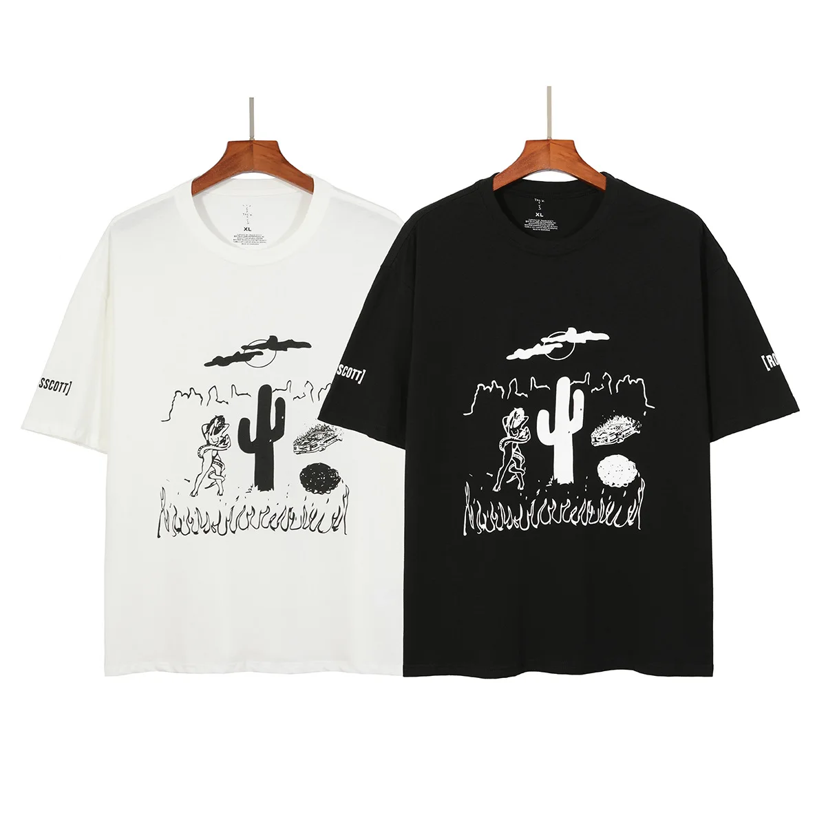 

Travis American high street simple T-shirt Street oversize cactus print round neck Short Sleeve Tee men and women