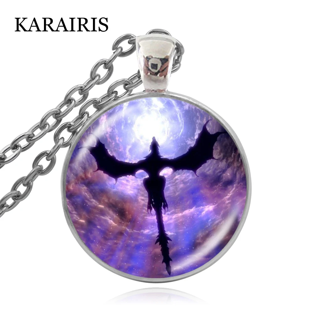 

KARAIRIS New Vintage Wholesale Wing Dragon Art Picture Glass Cabochon Necklace Fashion Chain Dragon Pendant Man Woman Jewelry