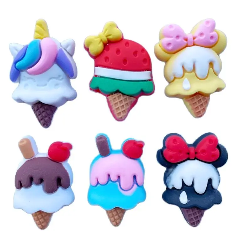 

24 PCS New Cute Cartoon Ice Cream Series Soft Rubber Flat DIY Crafts Mobile Phone Case Decoration Accessories 030