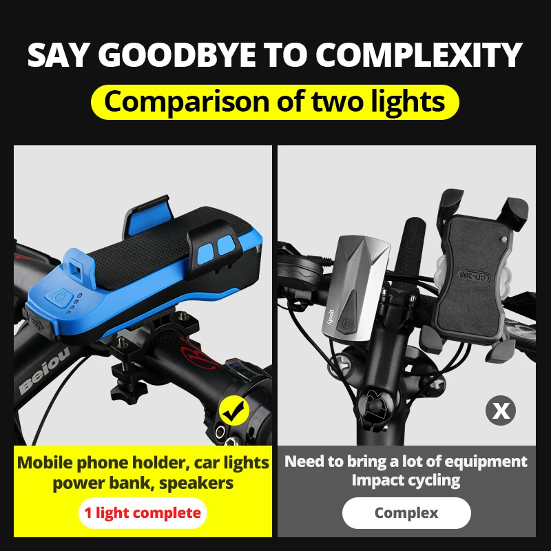 

5 IN 1 Multifunction Solar Bike Light Front Phone Holder Bike Horn Power Bank Bicycle Lantern LED Flashlight MTB Cycling Lamp