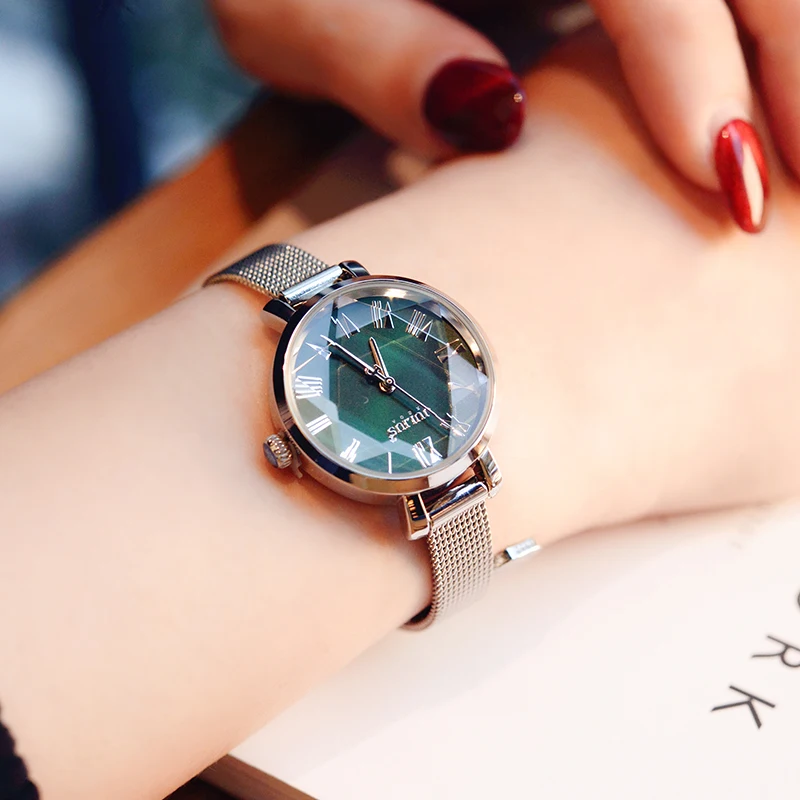 

New Ladies Elegant Diamond Cut Waterproof Quartz Stainless Steel Wristwatch Woman Mesh Belt Bracelet Watch Dress Watches Luxury