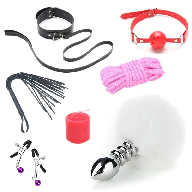 

Забавный набор из семи игр для пар, интимный продукт, затягивающий шнур для хвоста, кожаные товары для взрослых, обвязка SM