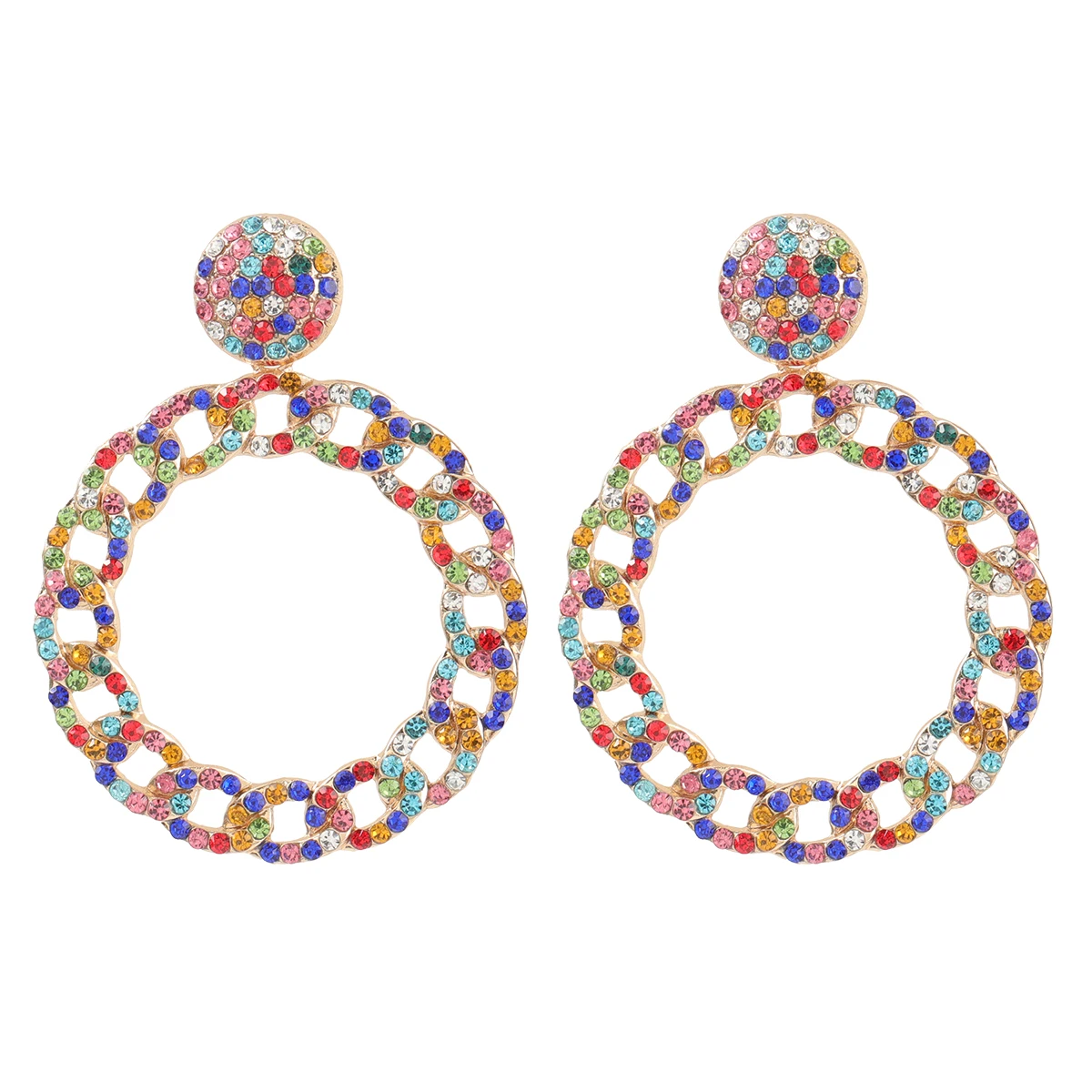 

JIJIAWENAHU New Trend Rhinestone Multicolor Round Women's Dinner Party Fashion Personality Earring Accessories