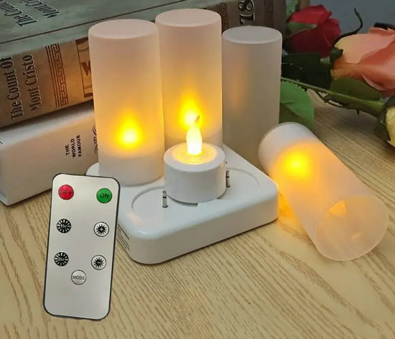 

Remote controlled Set of 4 LED Rechargeable Tea Light Tealight Candle Lamp 7key w/Timer function Wedding Christmas Bar Home Dec