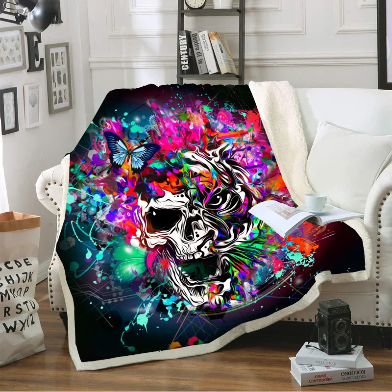 Двухслойное сахарное одеяло с черепом для дивана из искусственного меха офисное