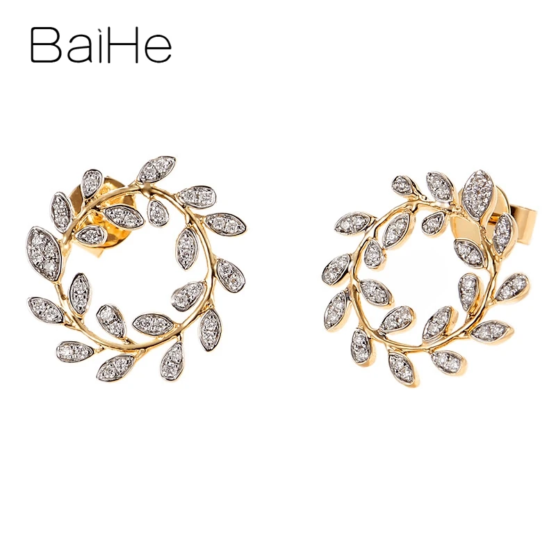 BAIHE Solid 14K белый+ желтое золото 0.20ct круглый натуральные Алмазы обручальные модные ювелирные изделия подарок серьги-гвоздики