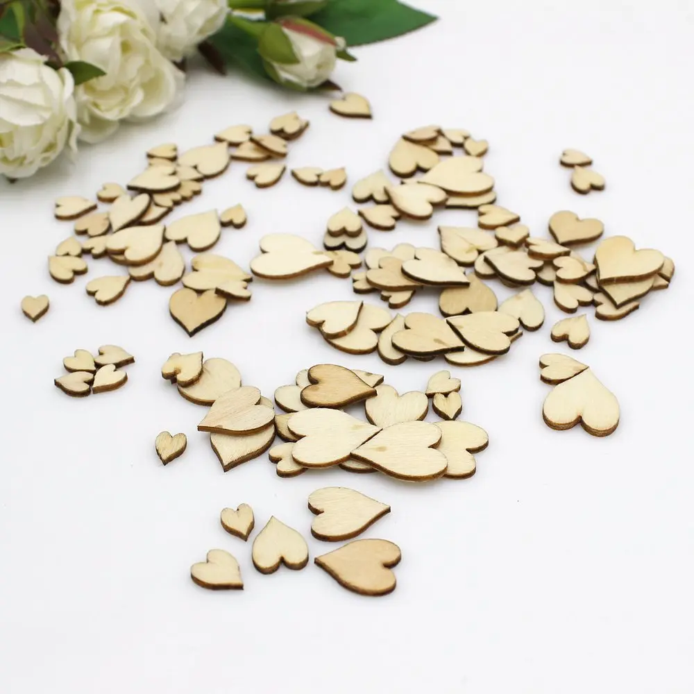

100/200pcs Heart Shaped Wood Chips Nonporous Environmental Decoration Diy Handmade Accessories Love Embellishments