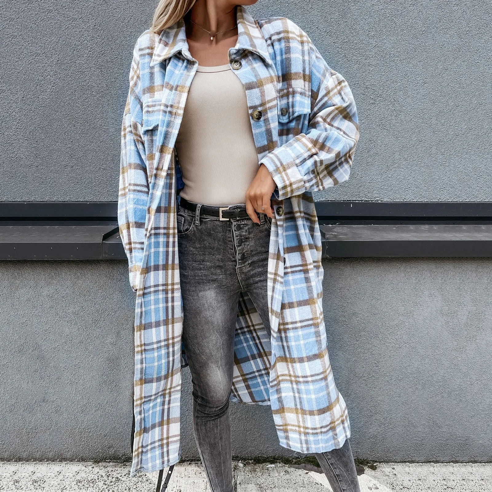 

Chaqueta женские модные куртки средней длины свободная Клетчатая Шерстяная Рубашка Толстая куртка футболка с длинным рукавом Женское зимнее п...