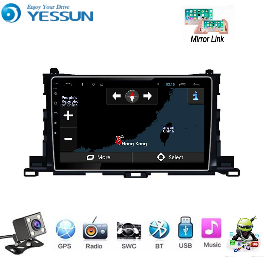 Автомобильный мультимедийный плеер YESSUN на Android для Toyota Highlander Kluger XU50 2015 ~ 2018 GPS