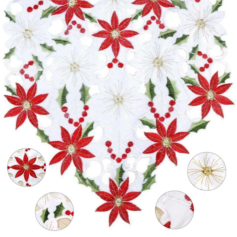 Рождественские скатерти с вышивкой пуансета Падуба лист скатерть для