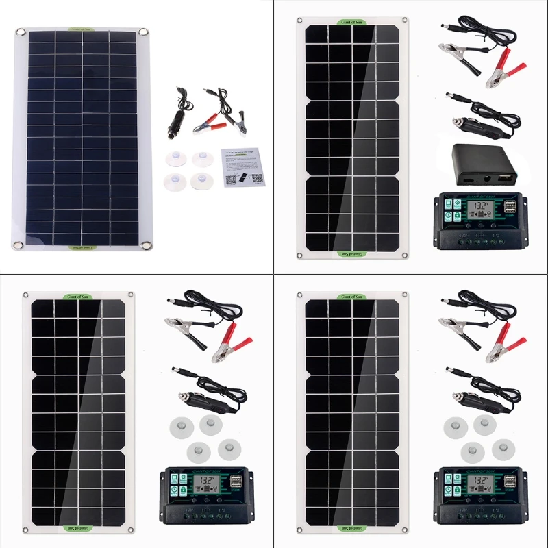 

Protable USB Flexible Solar Panel Charger Kit Outdoor Emergency Electric Board for Home Caravan Boat with 10A/20A/30A Home X37B