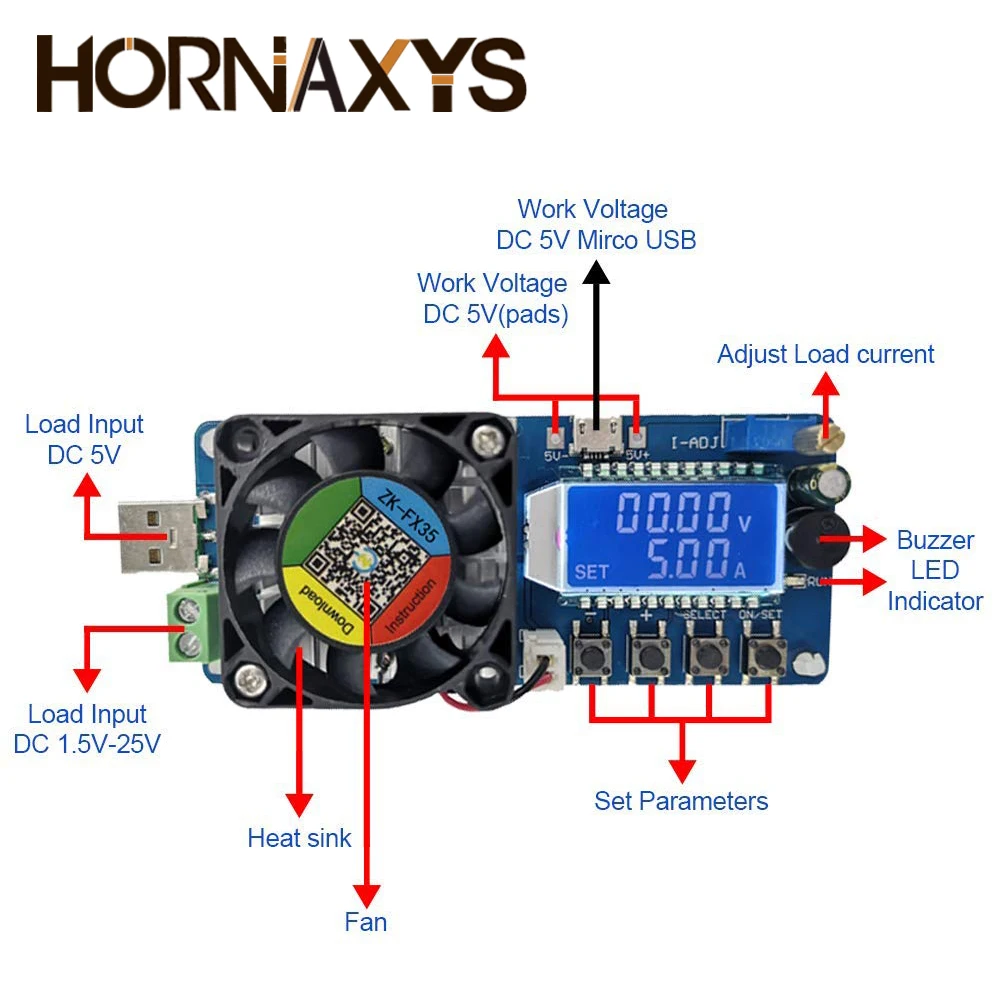 

Adjustable Electronic Load Tester LED Digital USB Voltmeter Ammeter Battery Capacity Power Supply 4A/5A 25W/35W Detector Monitor