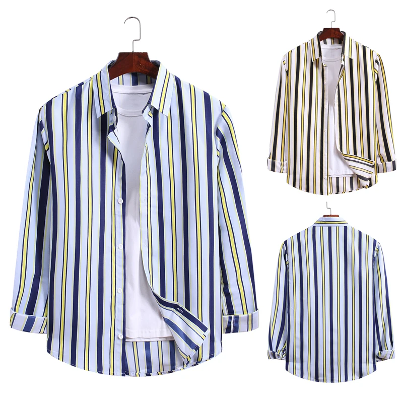 Новинка осени 2020 Мужская модная рубашка с длинными рукавами в Вертикальную