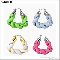 2021 new european and american candy color lambskin color twist leather hand wound triangle geometric metal womens hoop earring