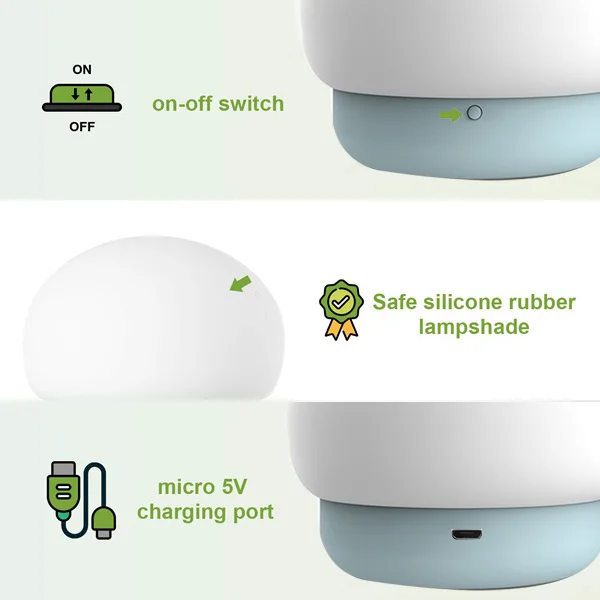 

LED Nursery Night Lights for Kids, Silicone Night Light,USB Rechargeable Mushroom Night Lamp with Contact Sensor