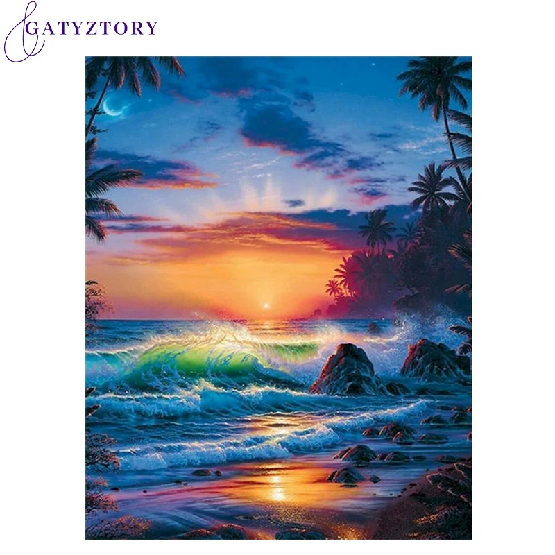 

GATYZTORY Oil Painting By Numbers DIY 60x75cm Seascape Paint By Numbers On Canvas Frame Scenery Hand Painting Home Decor