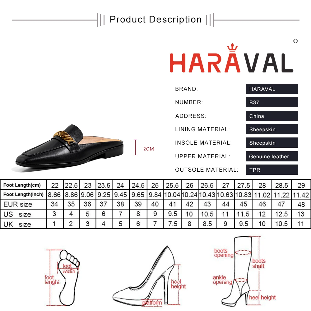 

HARAVAL Women Slippers Summer Genuine Leather Fashion Elegant Lady Outdoor Black White Sewing Adult High Heels Footwear Shoe B37