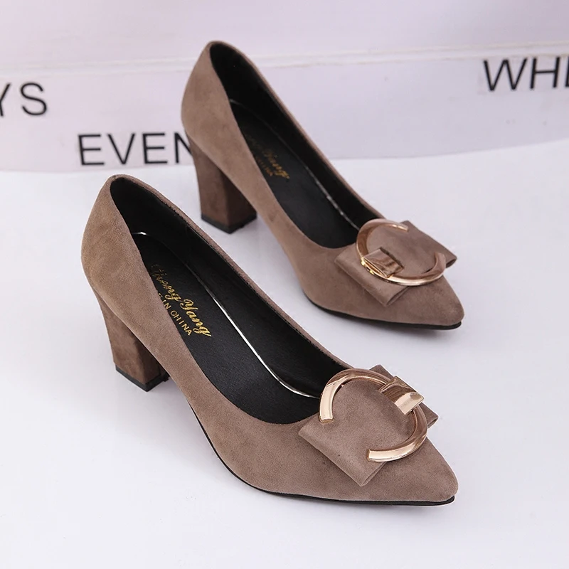

New Women Pumps Spring Women Square Heel Shoes Woman Shoes High Heel 7cm Office Leisure Work Shoes