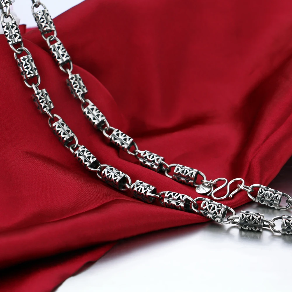 

Vintage Bohemian Men's 925 Genuine Silver Necklace 7MM Hollow Pattern Chain Charm Jewelry Chokers Necklaces Anniversary Gift