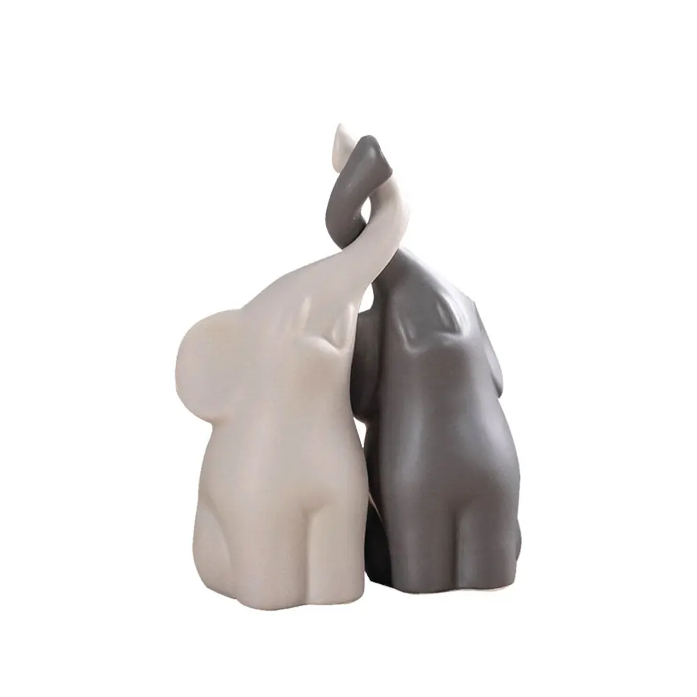 

2pcs Ceramic Elephant Couples Figurines Miniatures Animal Ornaments for Living Room TV Cabinet - Size