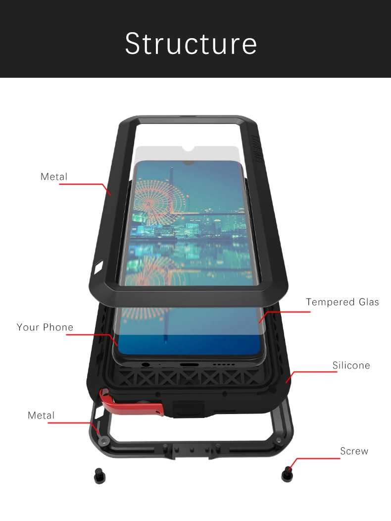 Металлический водонепроницаемый чехол LOVE MEI для телефона Huawei P30/P30 Pro/P30 Lite/Nova 4e