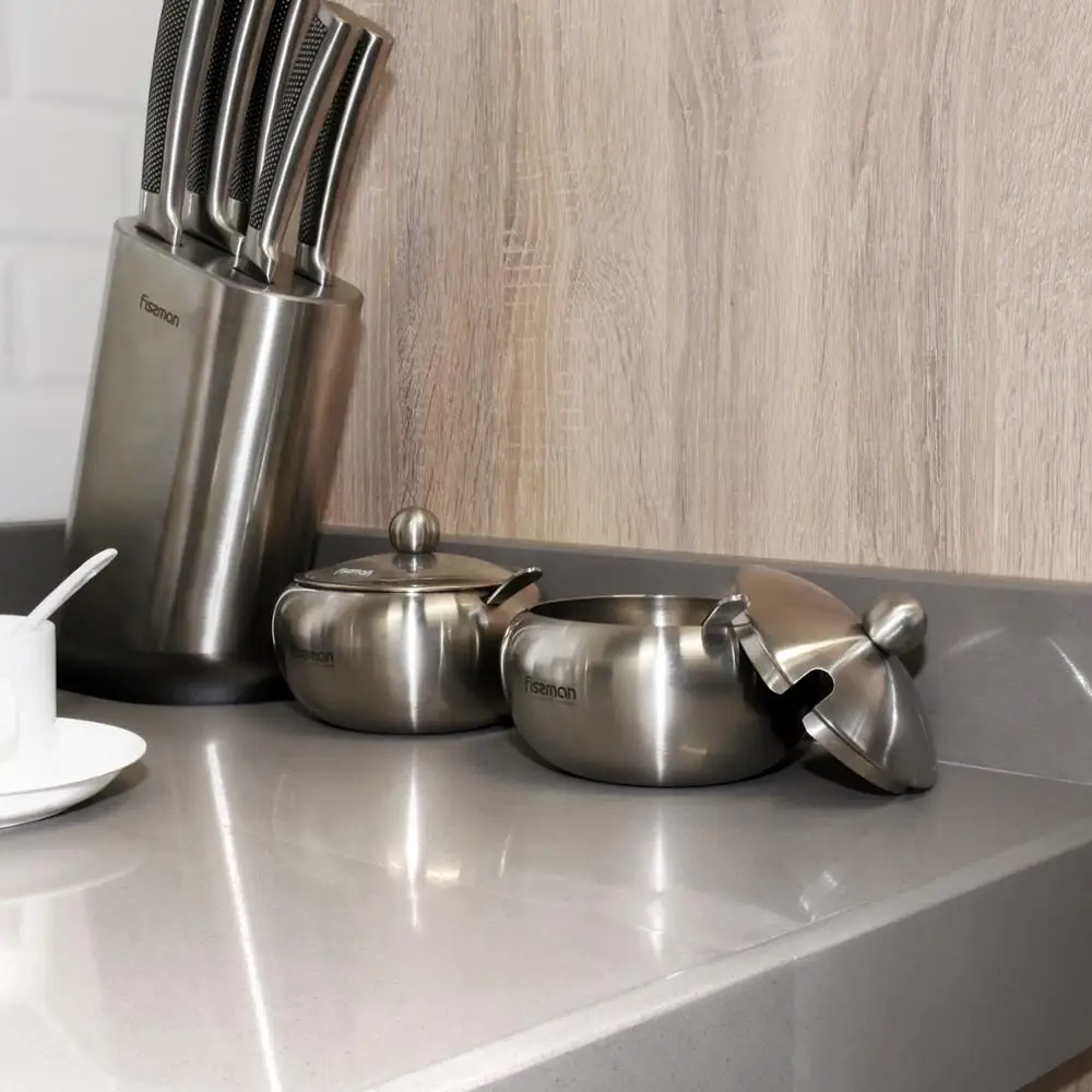 Сахарница с крышкой и ложкой Fissman шейкер для соуса баночка приправ|Сахарницы